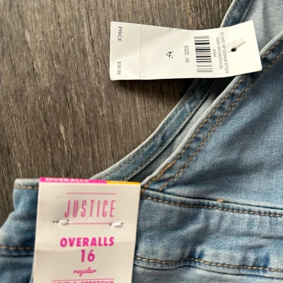 New! Justice Girls Denim Overalls Size 16 Regular NWT - Picture 6 of 8